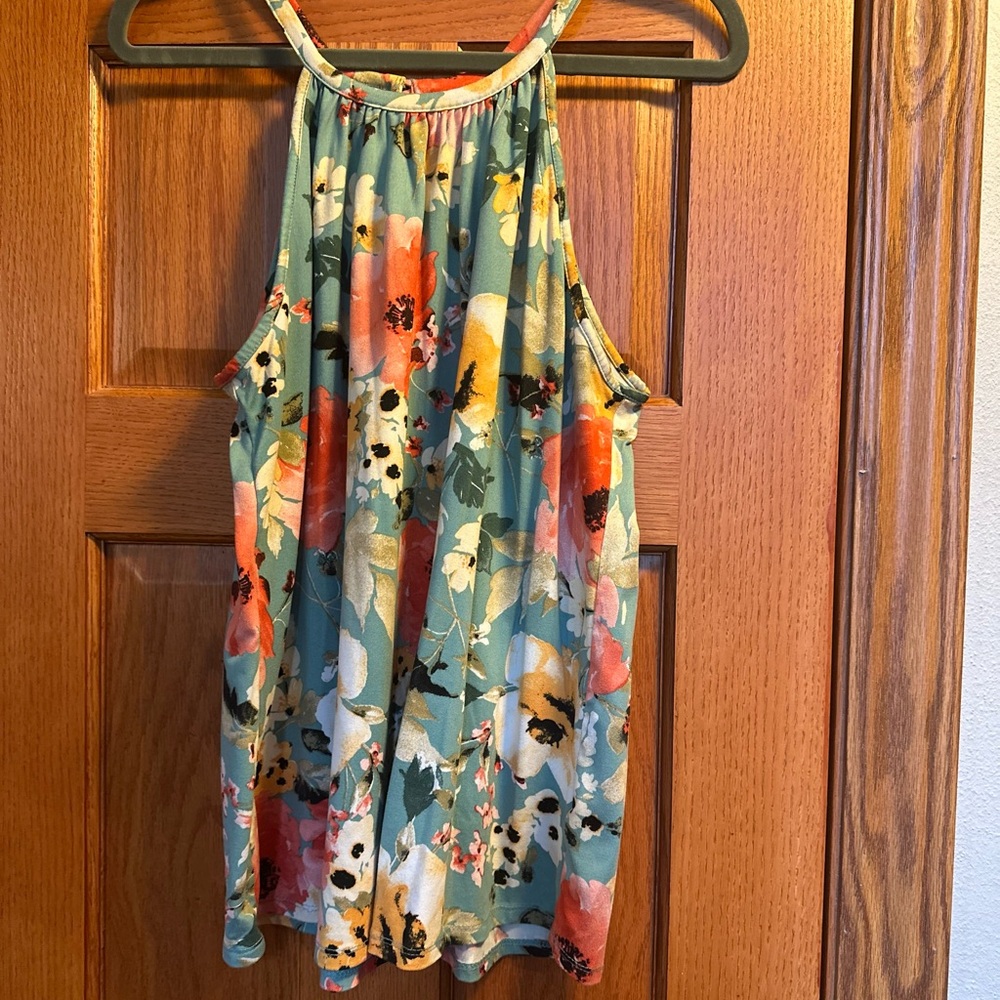 Papermoon Teal and Coral Floral Blouse
